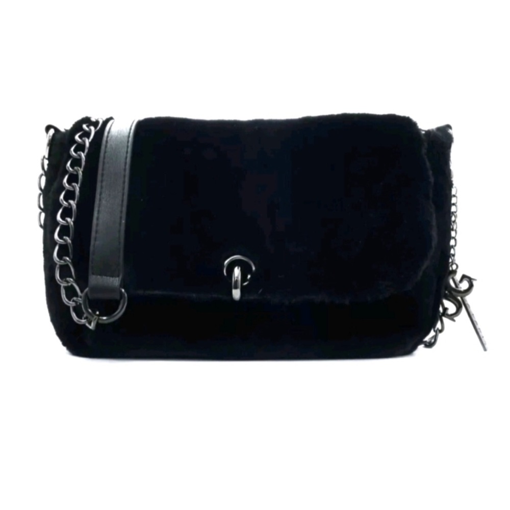 Gilda Paris Black Faux Fur Crossbody Gift Chain Strap y2k Bag